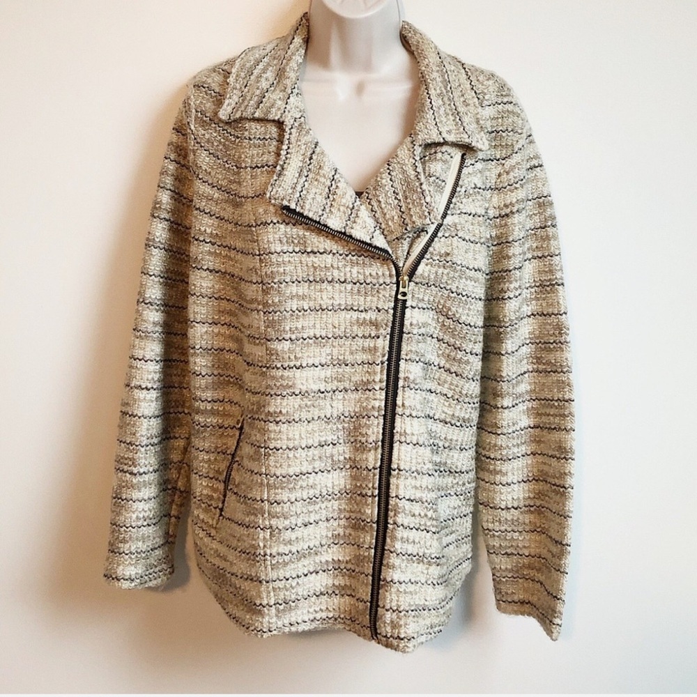 Lucky Brand Women's Cream Knit Sweater Full Zip Jacket